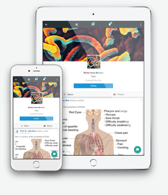 iPad und iPhone zeigen mobile Seite eines Gruppenprofils