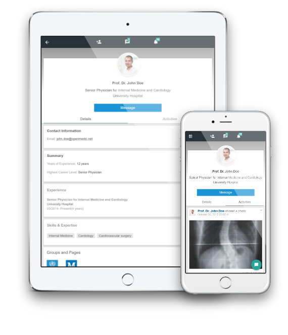 iPad e iPhone muestran página de perfil de usuario móvil